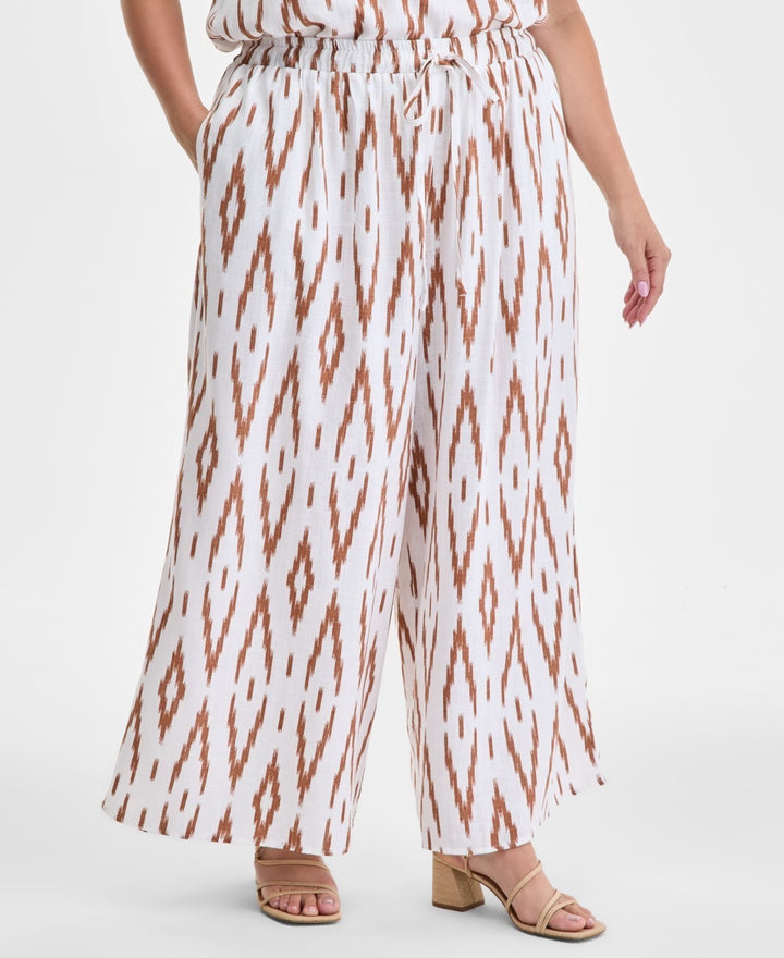 Vince Camuto Plus Size Printed Gathered Wide-Leg Pants MSRP 109