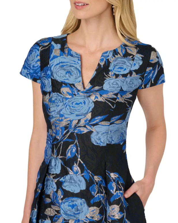 Adrianna Papell Split Neck Jacquard Dress MSRP $249