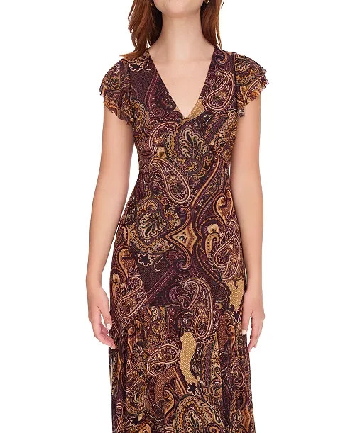 Tommy Hilfiger Paisley Flutter-Sleeve Maxi Dress MSRP $119