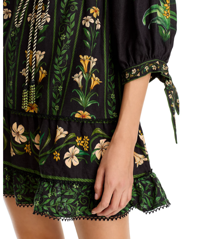 FARM Rio Flowers Arch Black Mini Dress MSRP $230