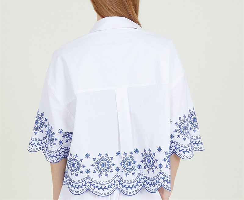 French Connection Womens Cotton Embroidered Button-Down Top MSRP $98