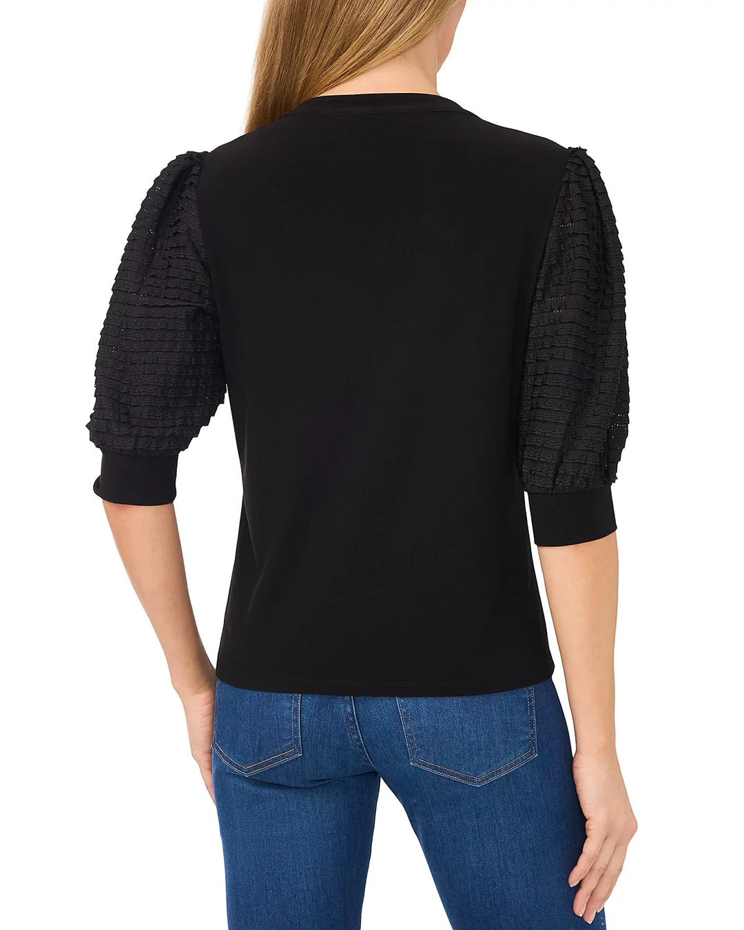 CeCe Puff Sleeve Mixed Media Top MSRP $69