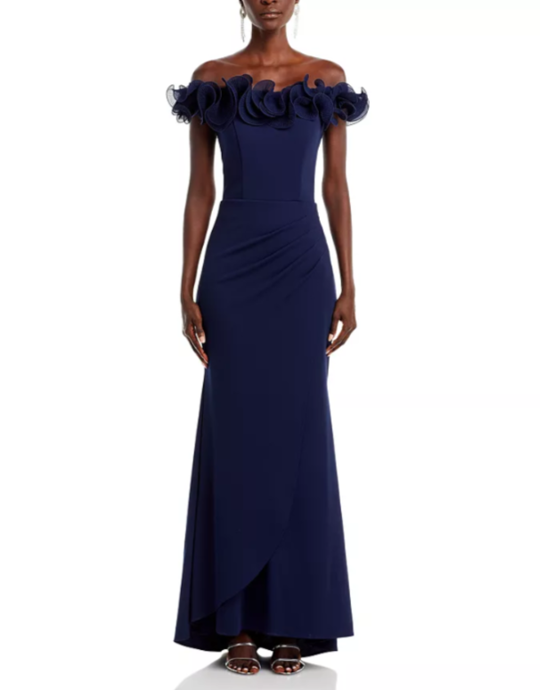 AQUA Ruffled Neck Evening Gown MSRP $268