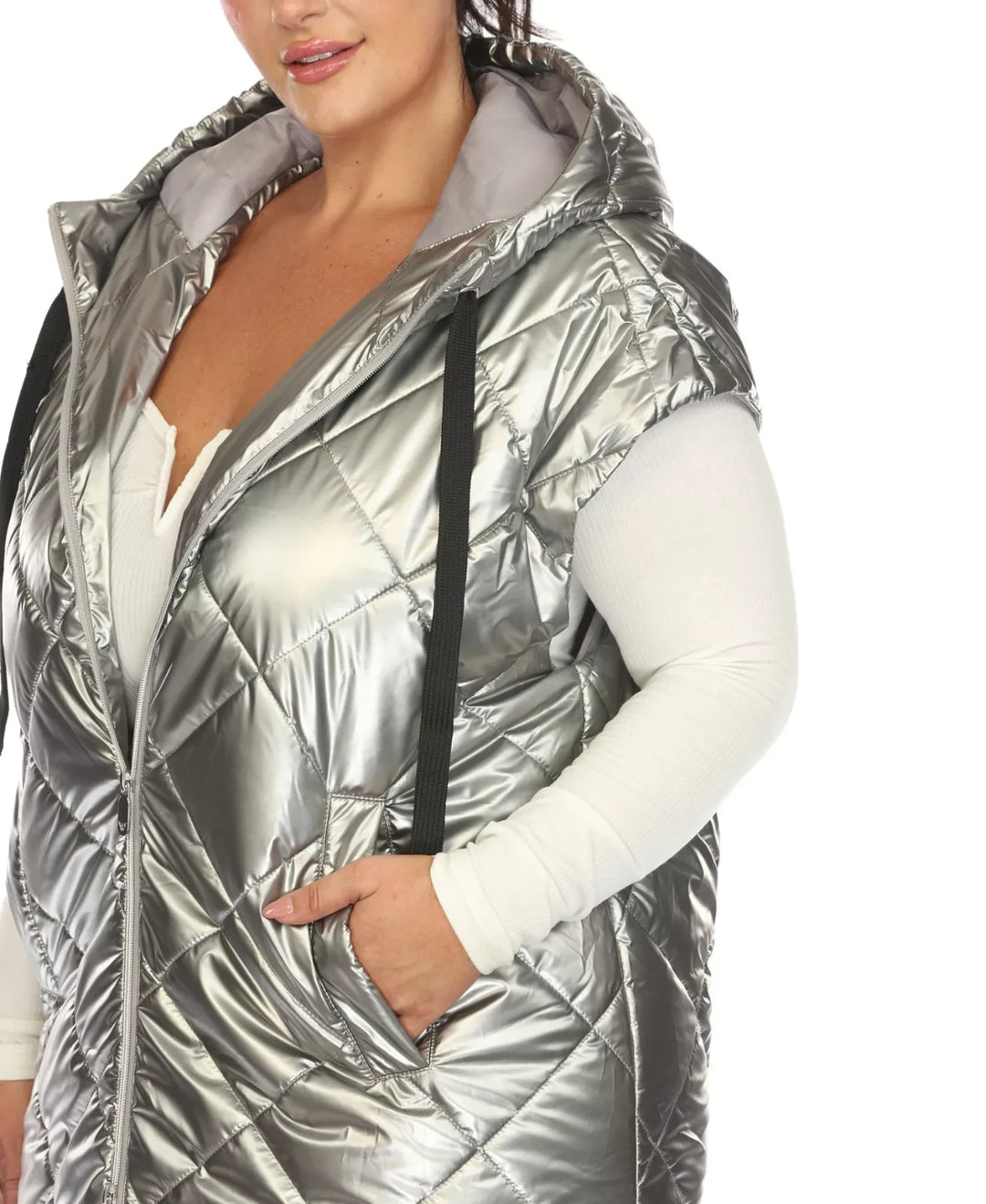 White Mark Plus Size Metallic Puffer Vest Jacket MSRP $104