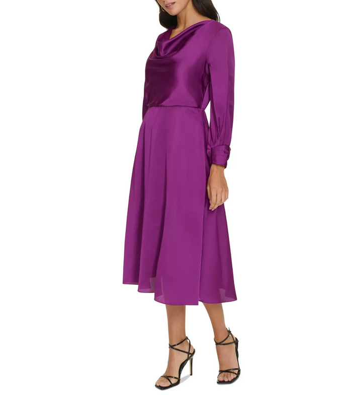 Jessica Howard Petite Cowl-Neck Long-Sleeve Fit & Flare Dress MSRP $129
