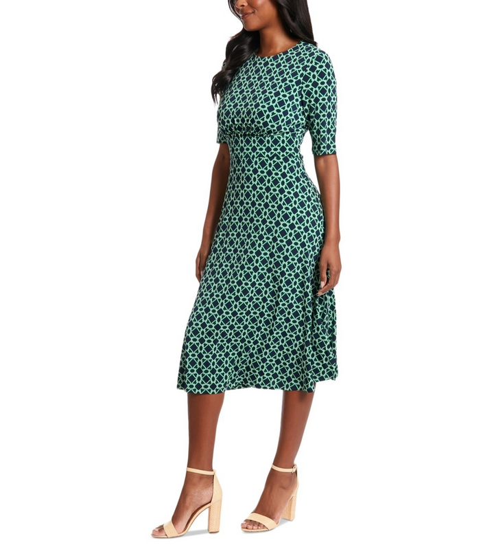 London Times Women's Printed Elbow-Sleeve A-Line Dress MSRP $89
