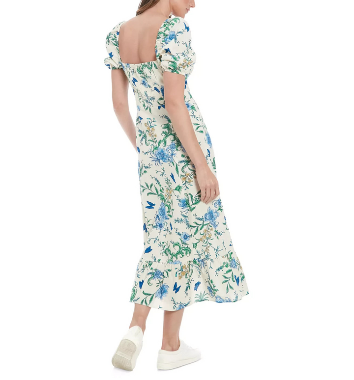 London Times Women's Floral-Print Puff-Sleeve Midi Dress MSRP $89