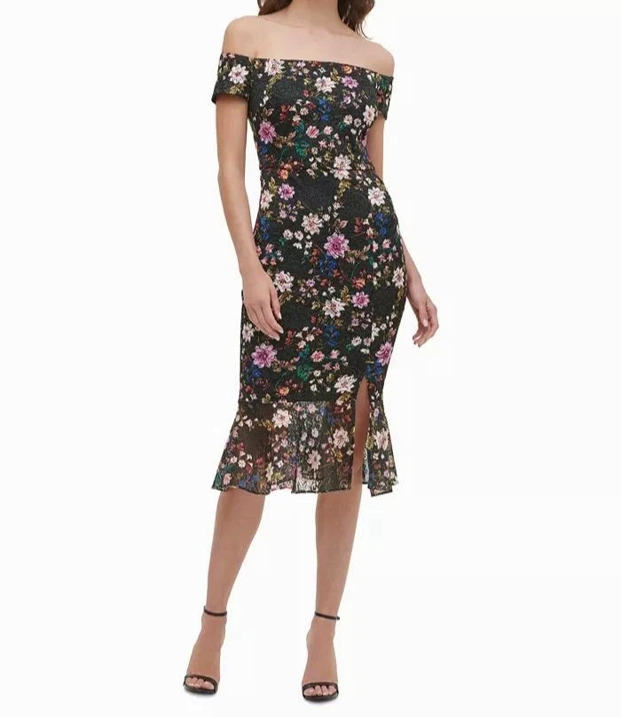 Guess Off-the-Shoulder Lace Midi Dress MSRP $128