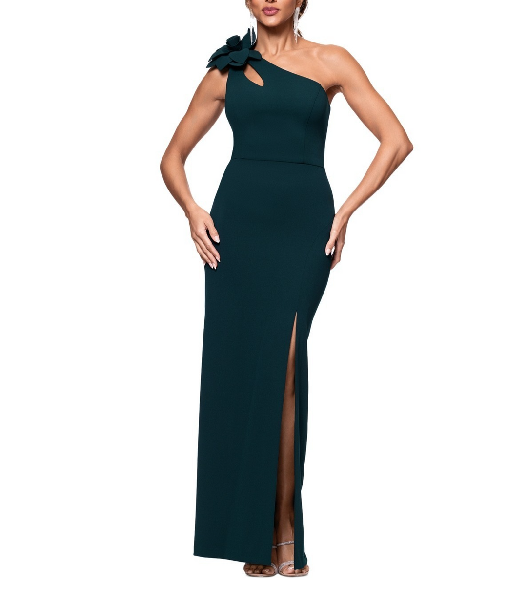 XSCAPE Women's One-Shoulder Flower Side-Slit Dress MSRP $159