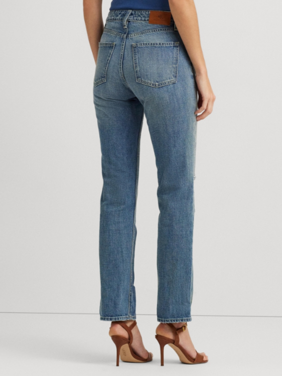 Lauren Ralph Lauren High-Rise Ripped Straight Ankle Jeans MSRP $165