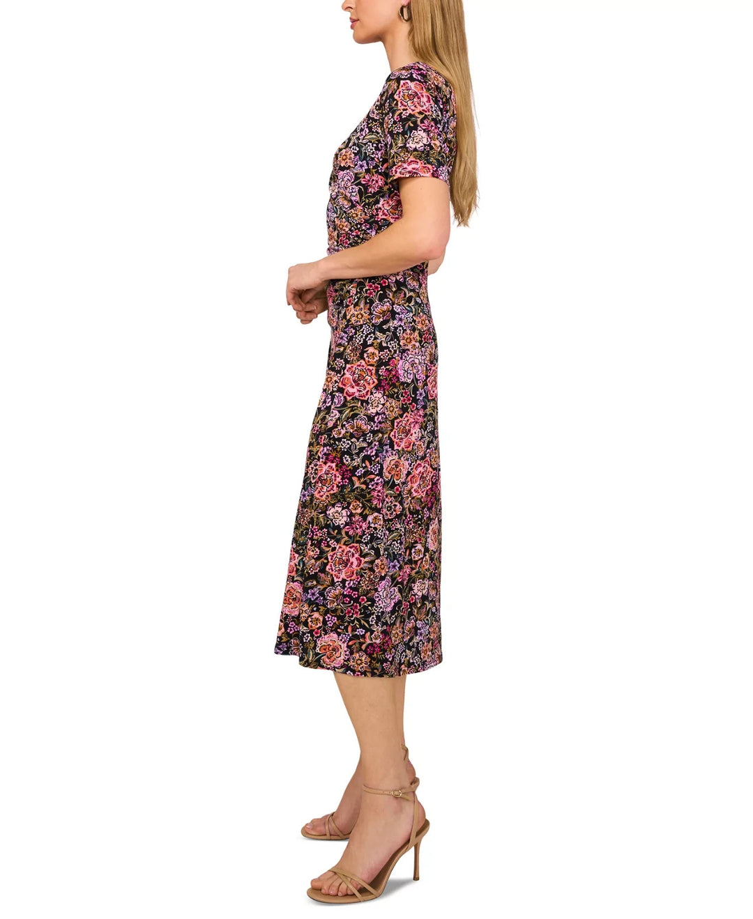 MSK Women's Floral-Print Short-Sleeve Midi Dress MSRP $79