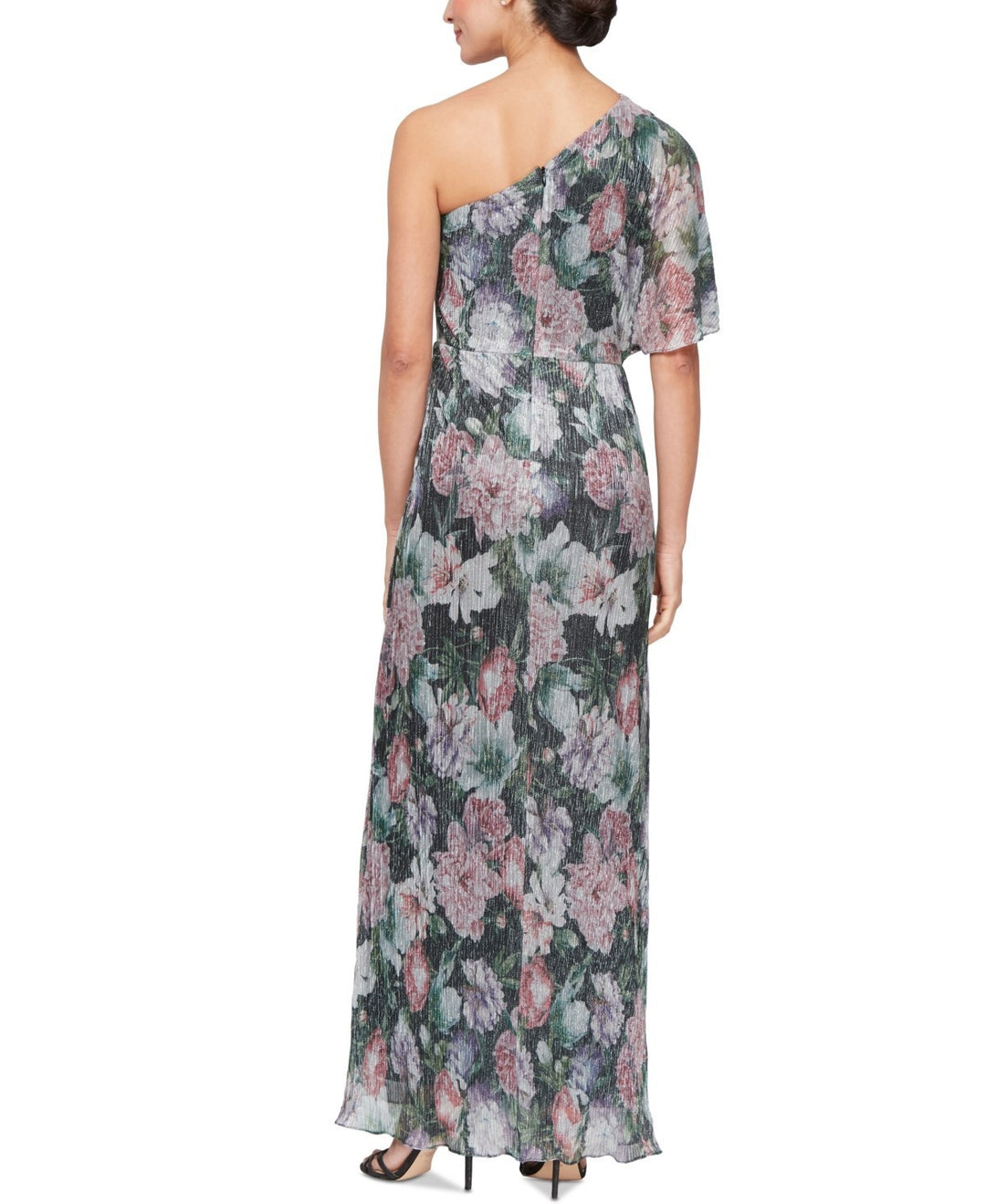 SL Fashions Women's Asymmetric-Neck Printed A-Line Gown MSRP $139