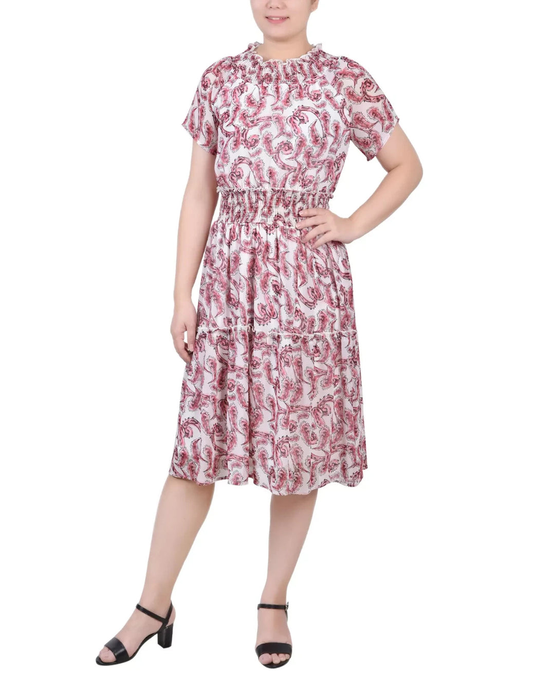 NY Collection Petite Short Sleeve Smocked Waist Dress MSRP $58