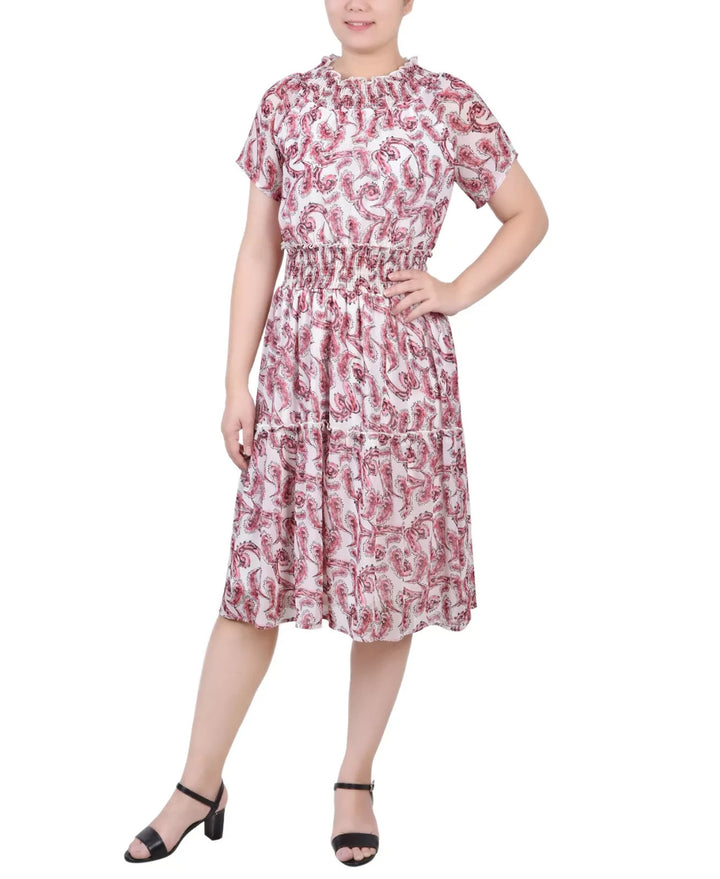 NY Collection Petite Short Sleeve Smocked Waist Dress MSRP $58