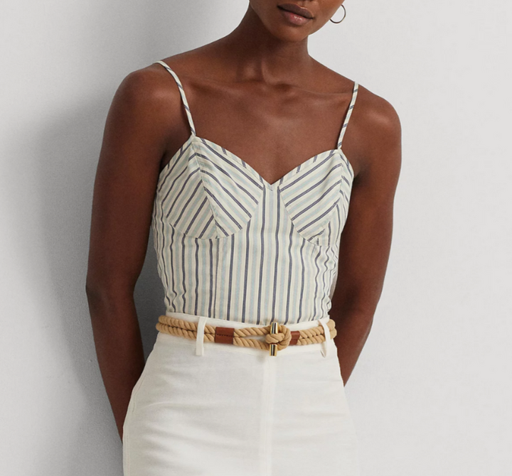 Lauren Ralph Lauren Striped Cropped Blouse MSRP $99