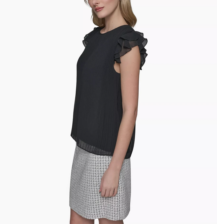 KARL LAGERFELD PARIS Women's Flutter-Sleeve Blouse MSRP $89
