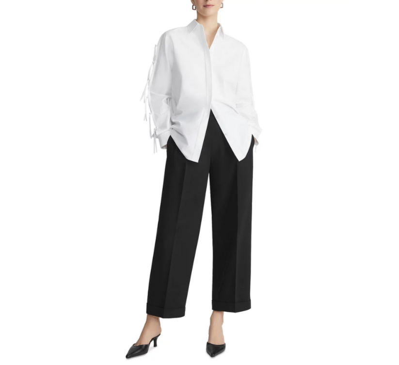 Lafayette 148 New York Cotton Poplin Fringe Tie Shirt MSRP $698