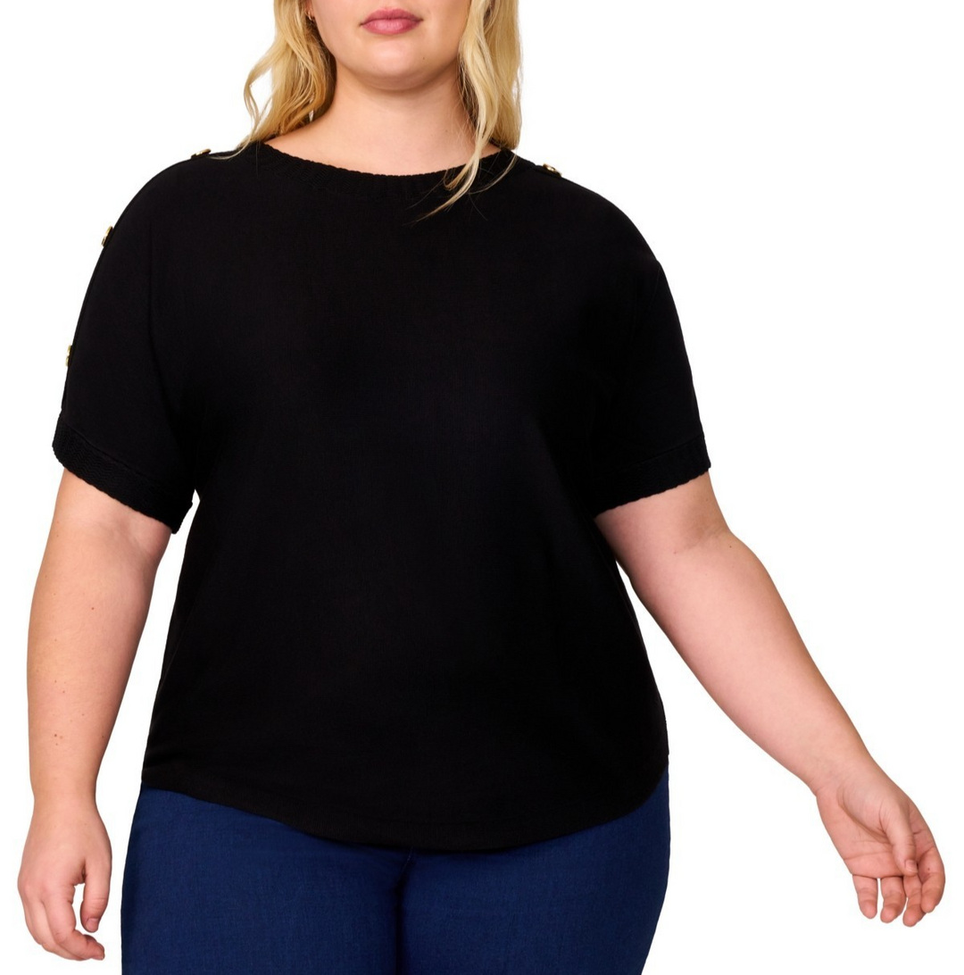 Melissa Paige Plus Size Zigzag-Trim Button-Shoulder Sweater MSRP $51.50