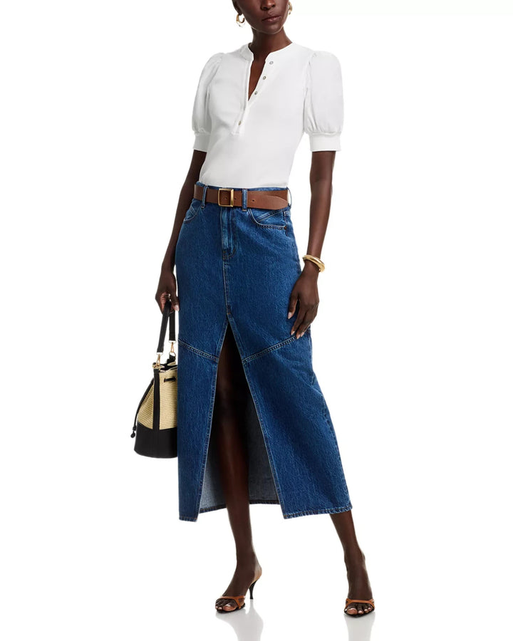 Single Thread Puff Sleeve Henley Top MSRP $68