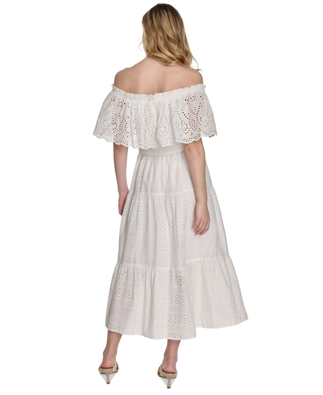 Eliza J Women's Cotton Off-The-Shoulder Belted Midi Dress MSRP $188