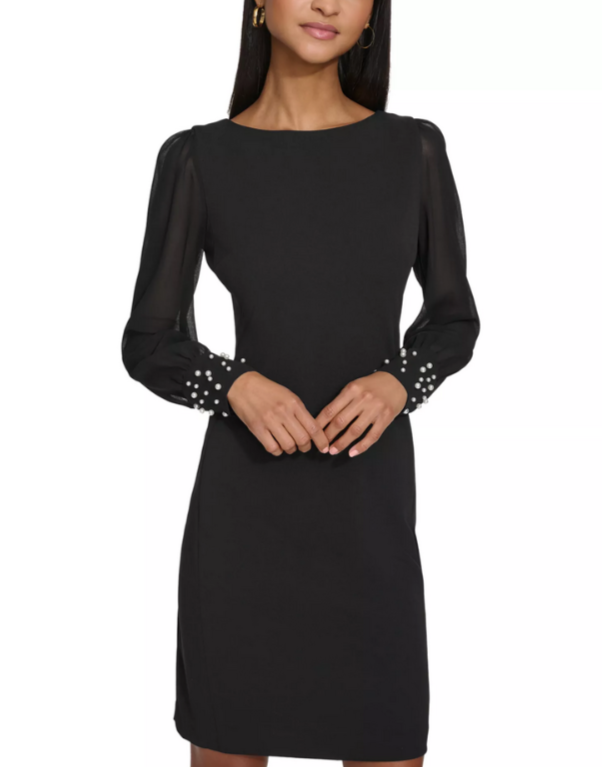 KARL LAGERFELD PARIS Scuba Crepe Chiffon Sleeve Sheath Dress MSRP $138