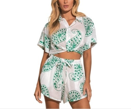 Elan Printed Button Front Swim Cover up Shirt MSRP $59