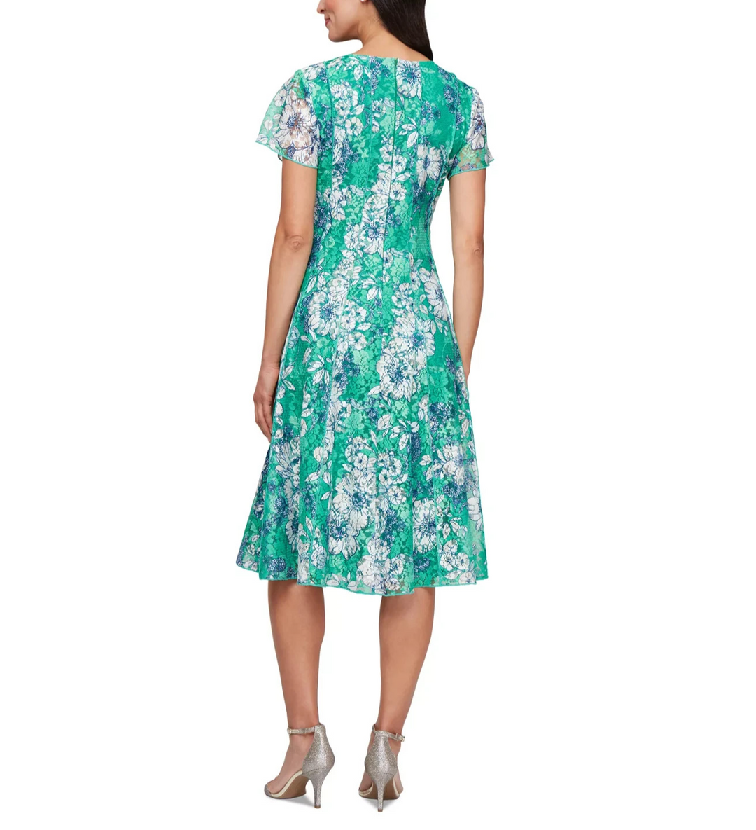 SL Fashions Women's Printed Lace A-Line Dress MSRP $99