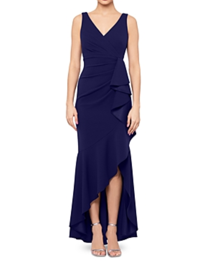 AQUA Cascade Ruffle Gown MSRP $258