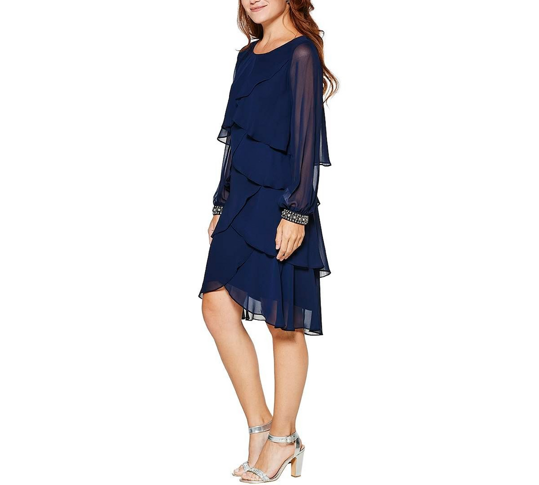 SL Fashions Women's Rhinestone-Cuff Tiered Dress MSRP $119