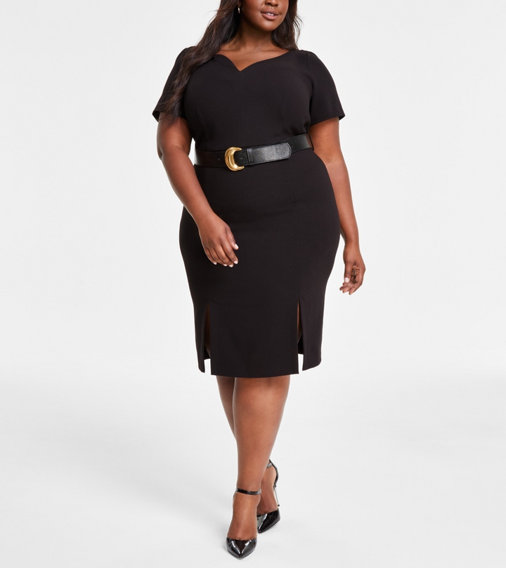 Donna Karan New York Plus Size Belted Short-Sleeve Dress MSRP $159