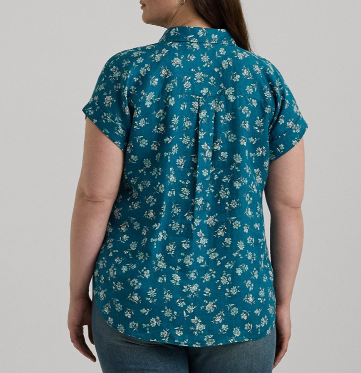 LAUREN Ralph Lauren Linen Cuffed Floral Shirt MSRP $115