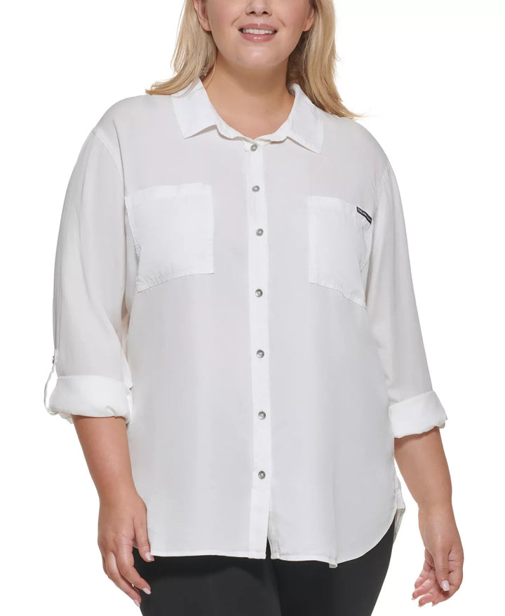 Calvin Klein Jeans Trendy Plus Size Utility Shirt MSRP $79.50