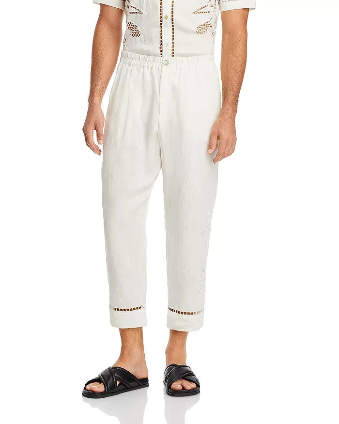 FARM Rio Maxi Sunset Richelieu Embroidered Linen Cropped Pants MSRP $210