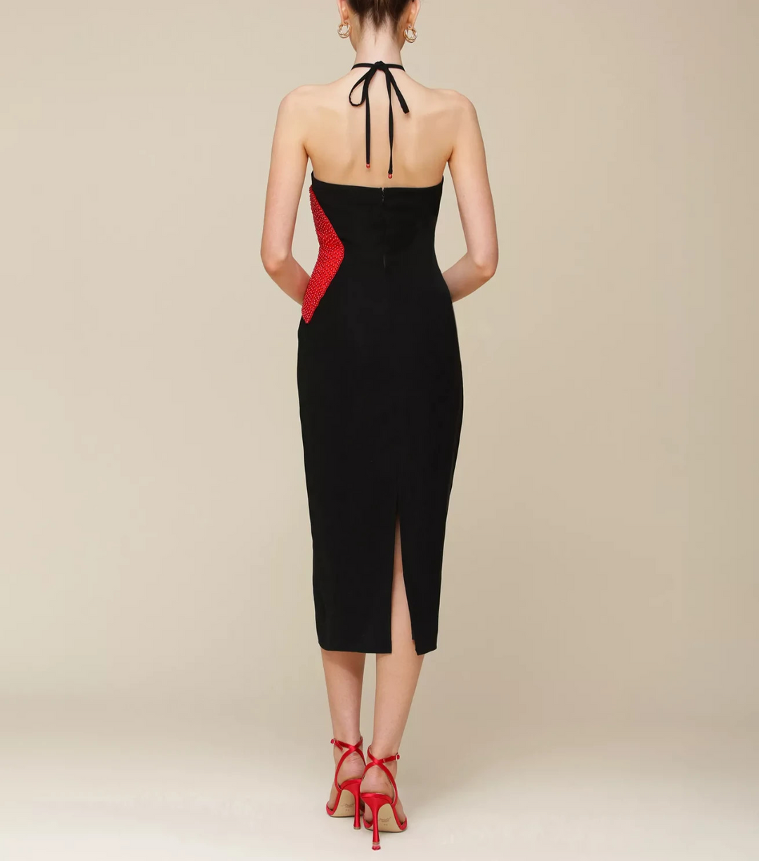 Avec Les Filles Women's Beaded-Heart Halter-Neck Dress MSRP $179