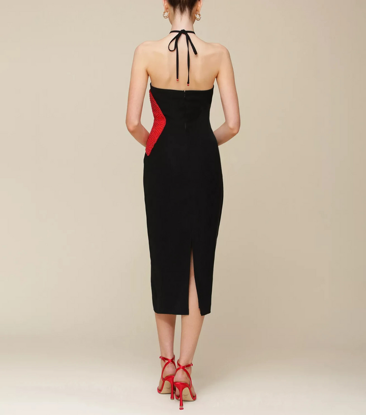Avec Les Filles Women's Beaded-Heart Halter-Neck Dress MSRP $179