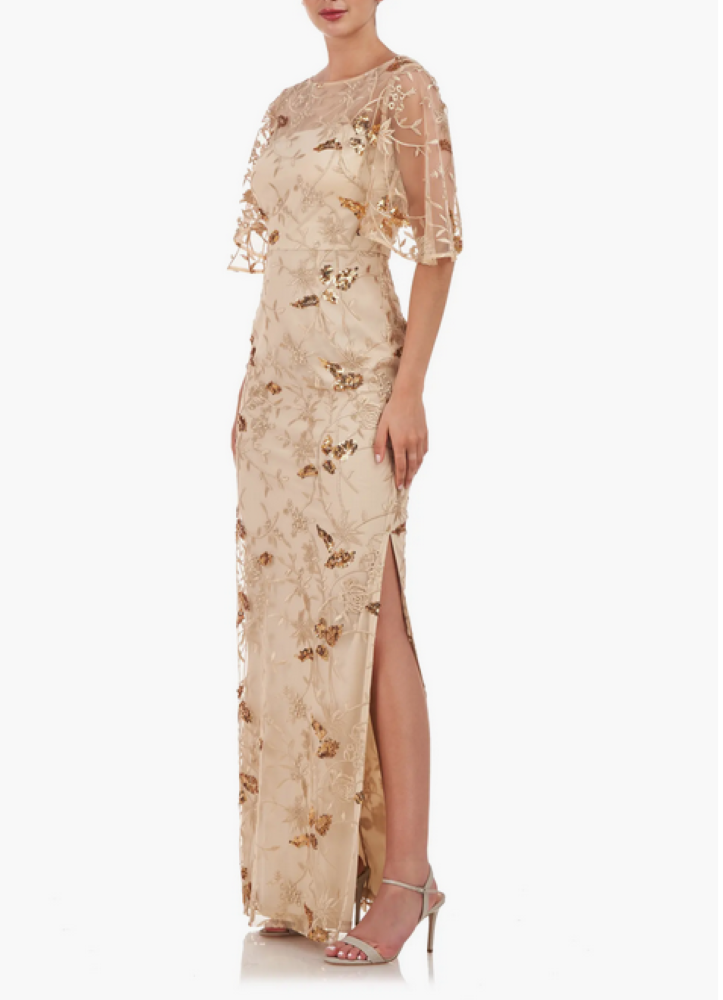 JS Collections Daphne Embroidered Sequin Column Gown MSRP $298