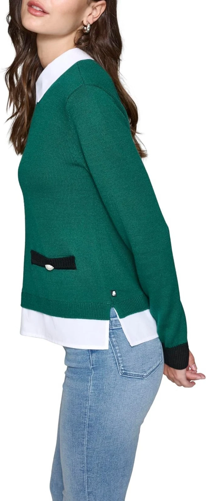 Karl Lagerfeld Paris Womens Layered Knit Pullover Sweater MSRP $119