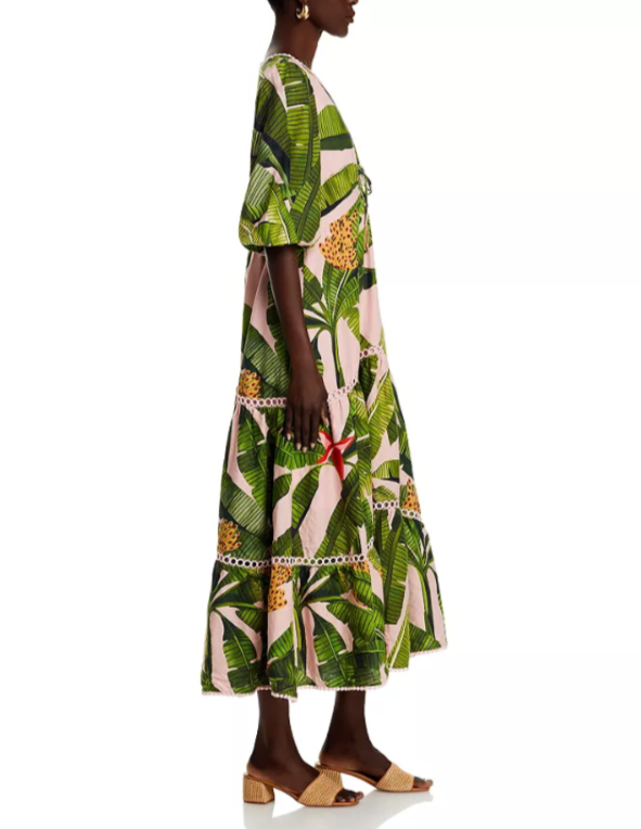FARM Rio Banana Leaves Pink Tiered Dress MSRP $285