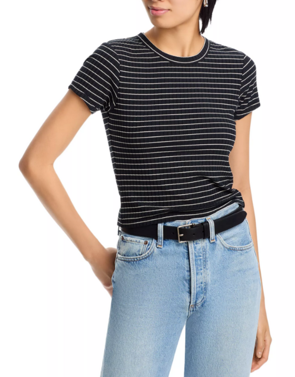 rag & bone Luca Striped Ribbed Baby Tee MSRP $158