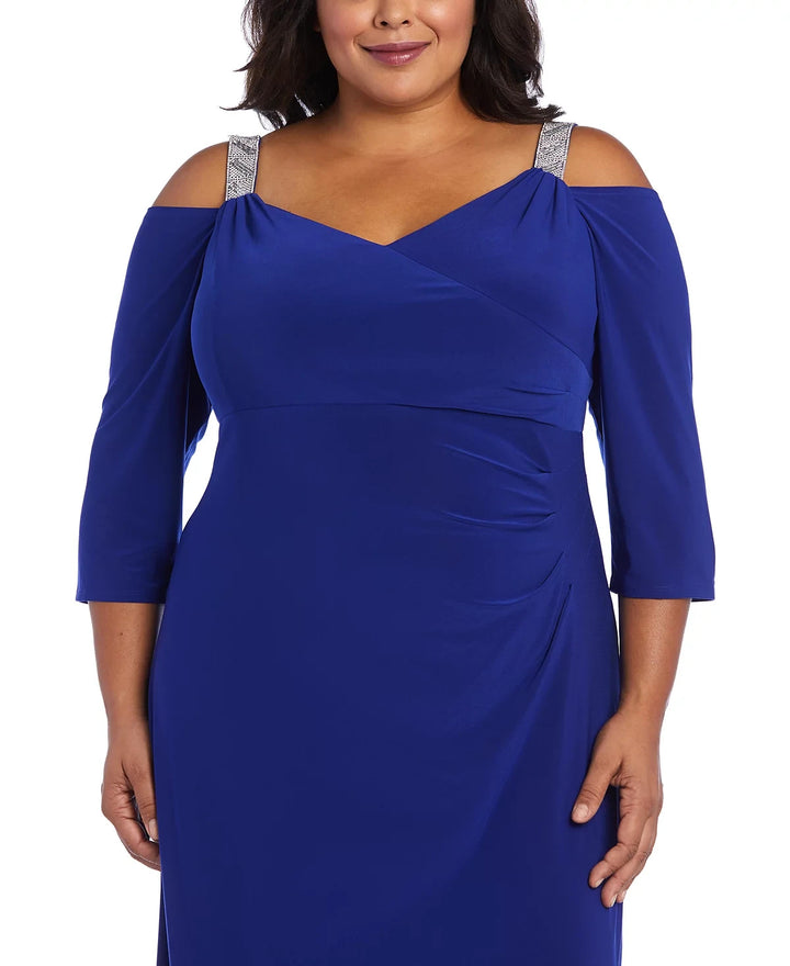 R & M Richards Plus Size Embellished Cold-Shoulder Gown MSRP $129