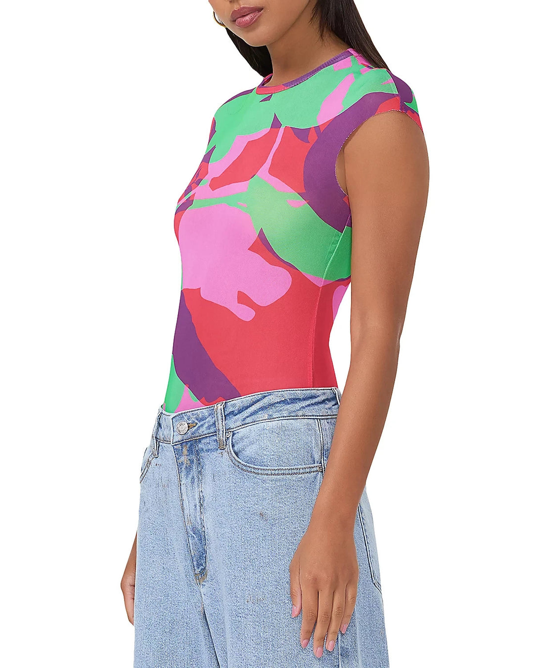 AFRM Nina Printed Cap Sleeve Tee MSRP $38