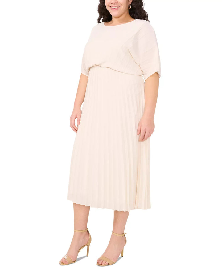 MSK Plus Size Round-Neck Flutter-Sleeve Pleated Midi Dress MSRP $119