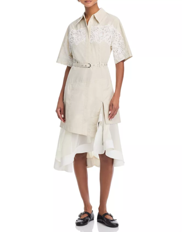 3.1 Phillip Lim Lace Trim Belted Shirt Dress MSRP $695