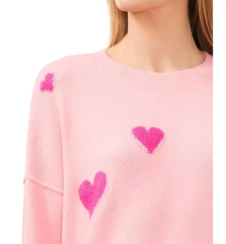 CeCe Women's Heart-Print Crewneck Long-Sleeve Sweater MSRP $79