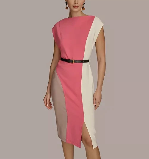Donna Karan New York Petite Colorblocked Belted Sheath Dress MSRP $159