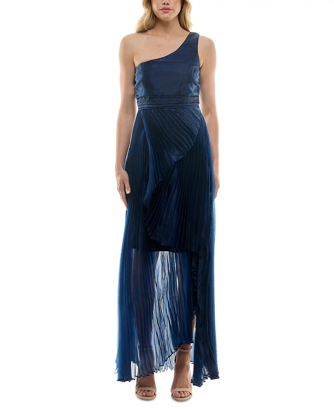 Taylor Asymmetric One-Shoulder Pleated Organza Gown MSRP $248