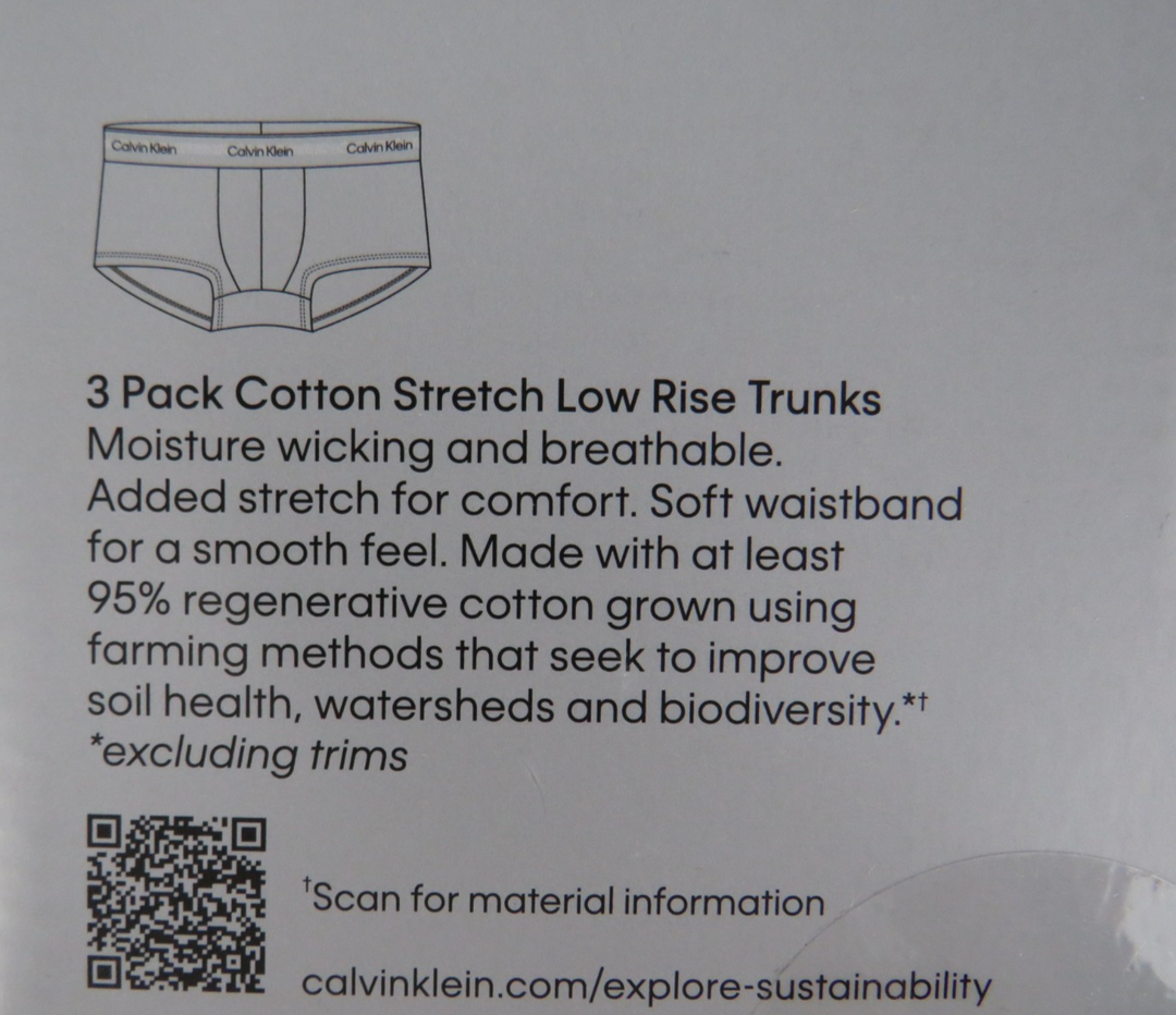 Calvin Klein Modern Cotton Stretch Low Rise Trunks, Pack of 3 MSRP $47