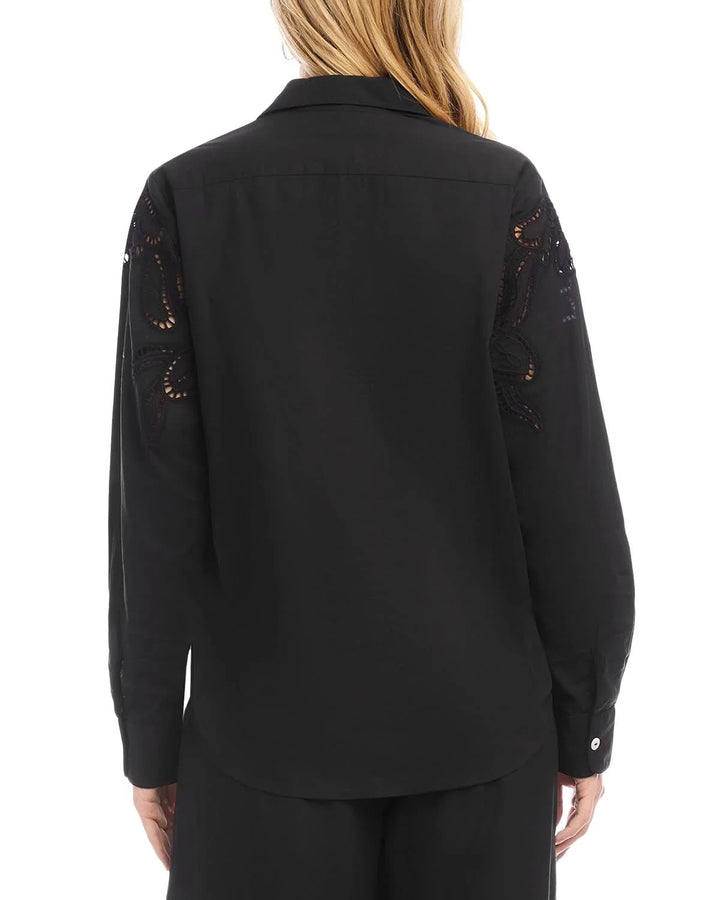 Karen Kane Long Sleeve Cutout Embroidery Shirt MSRP $188