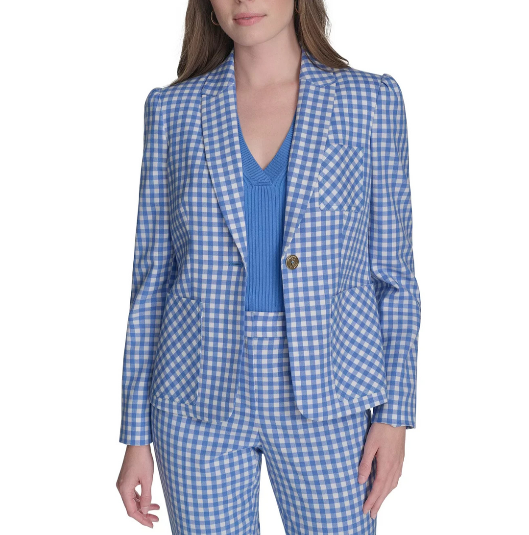 Tommy Hilfiger Women's Gingham One-Button Jacket MSRP $149