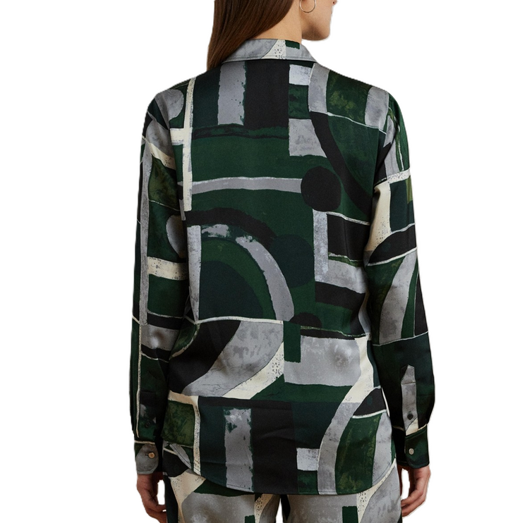 Lauren Ralph Lauren Classic-Fit Geo-Print Charmeuse Shirt MSRP $155